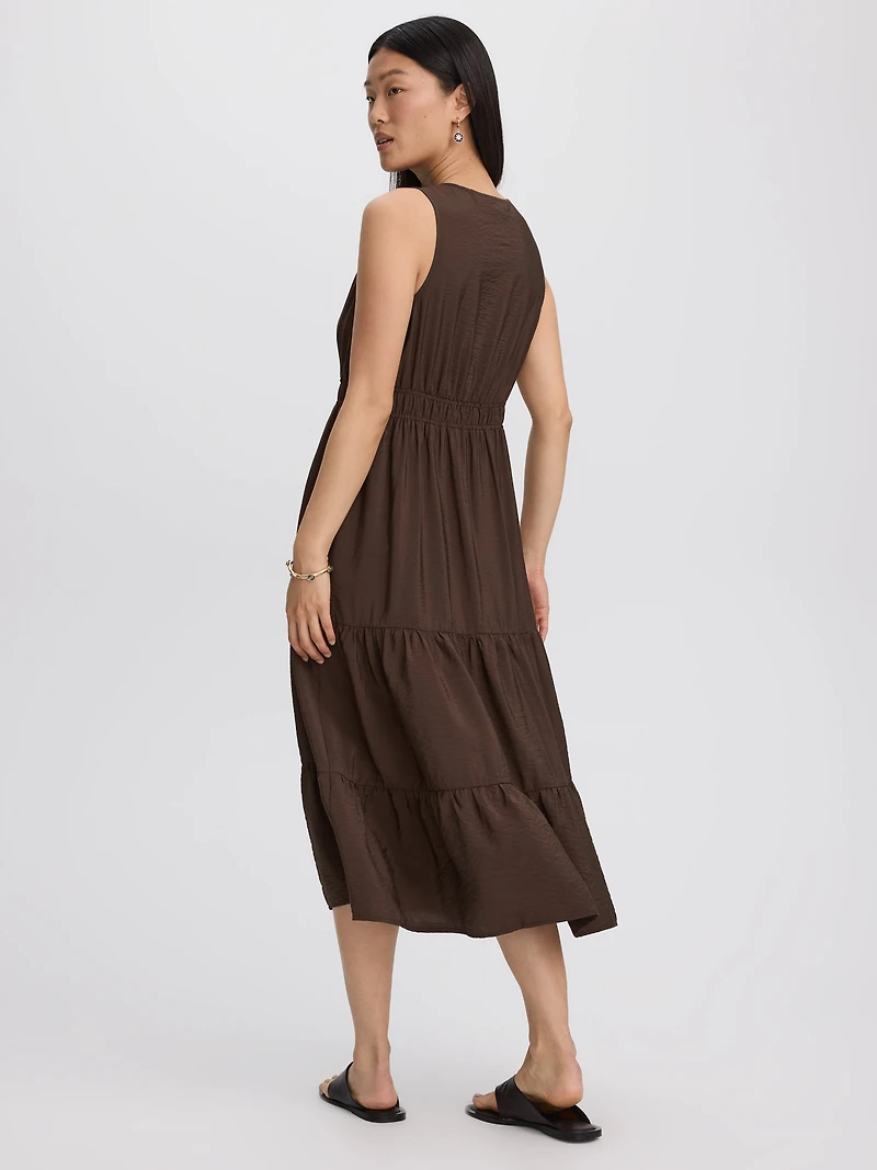 Sleeveless Split-Neck Midi Dress