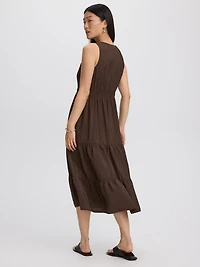 Sleeveless Split-Neck Midi Dress