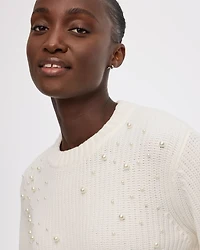 Long-Sleeve Crew-Neck Sweater with Pearls