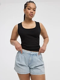 Pleated Denim Shorts