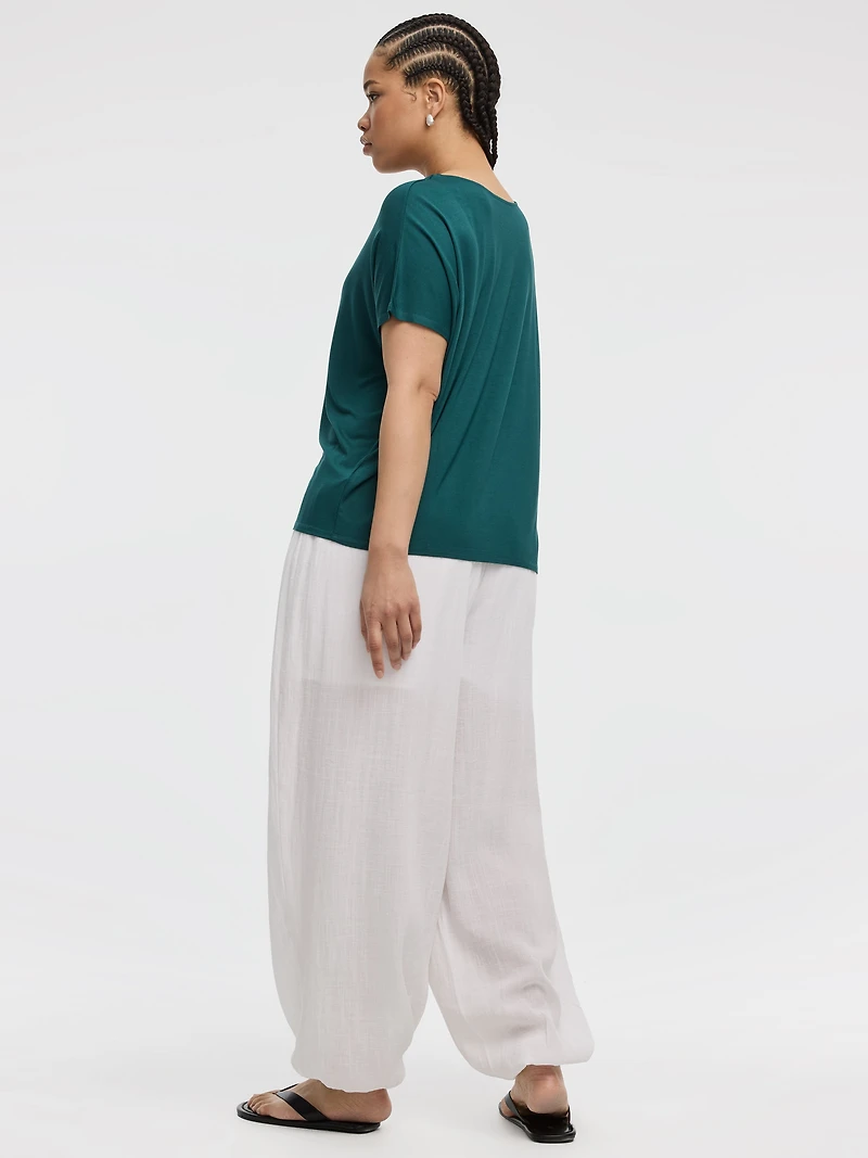 Short-Dolman-Sleeve Boat-Neck T-Shirt