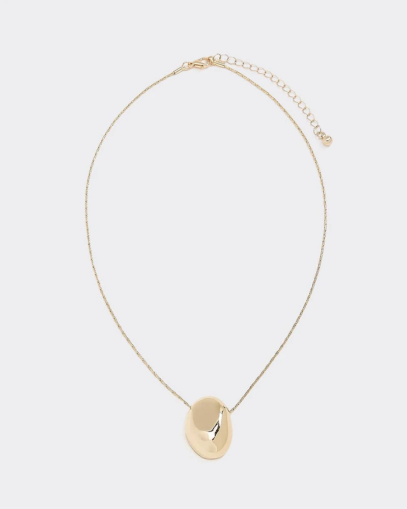 Long Necklace with Oval Metal Pendant