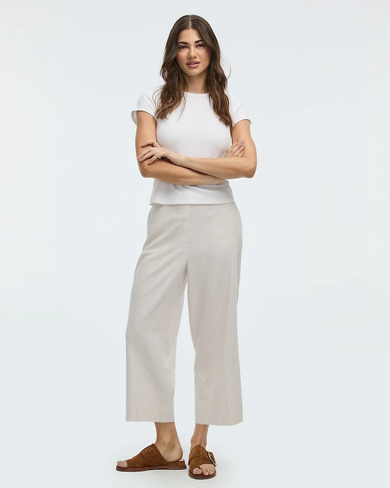 Cropped Wide-Leg Linen-Blend Pant