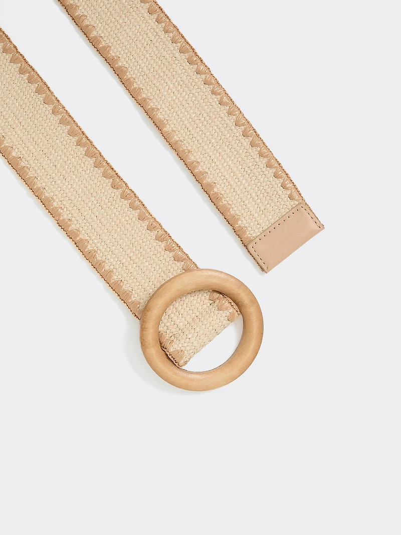 Ceinture élastique en paille avec boucle ronde bois