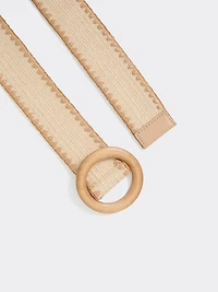 Ceinture élastique en paille avec boucle ronde bois