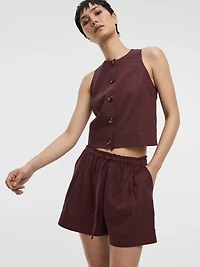 Short en mélange de lin à taille élastique