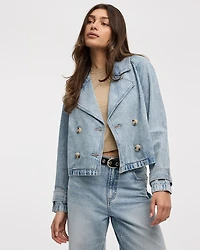 Cropped Denim Trench Coat