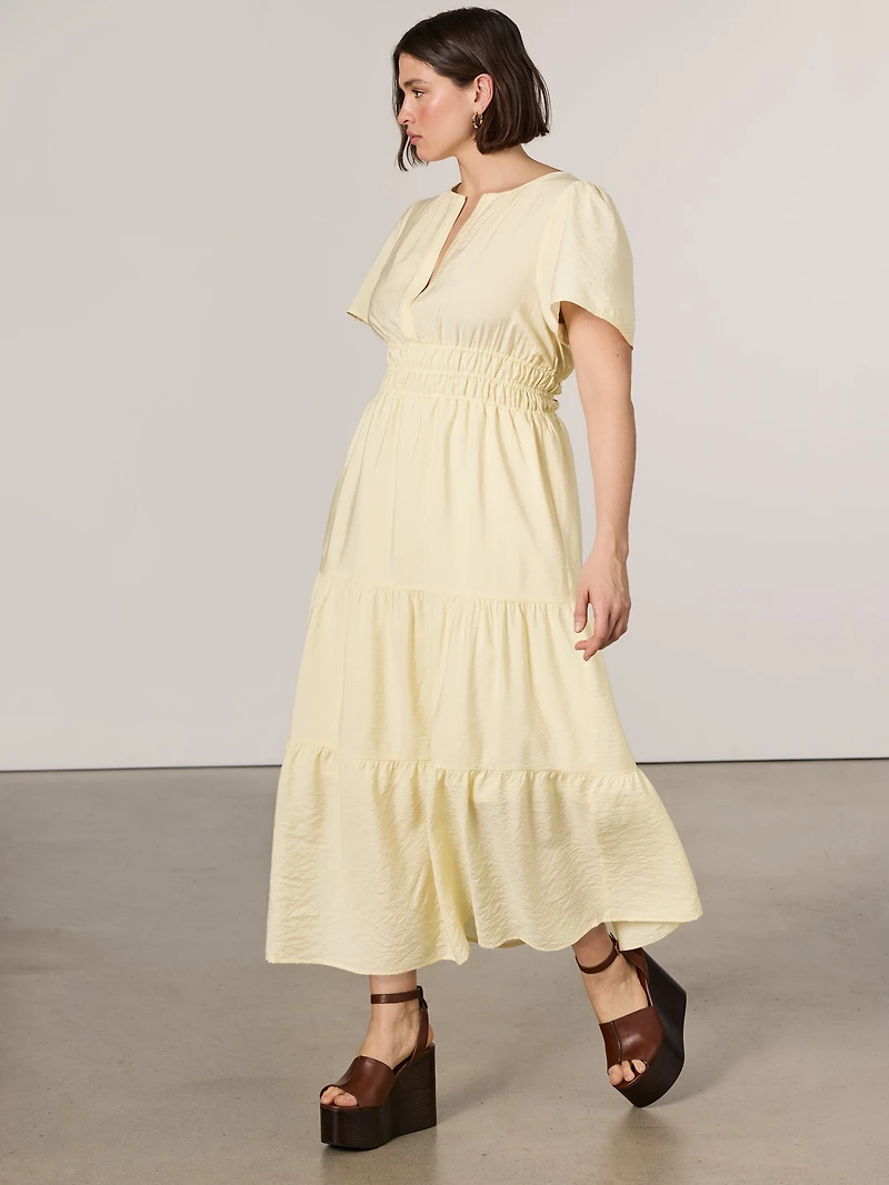 Short-Sleeve Split-Neck Maxi Dress
