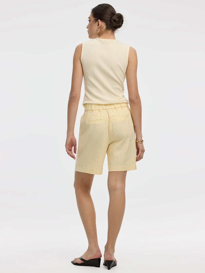 Bermuda à taille haute en mélange de lin