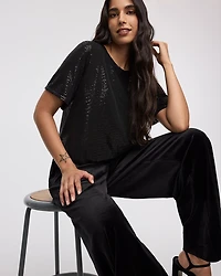 Short-Sleeve Crew-Neck Sequins Top