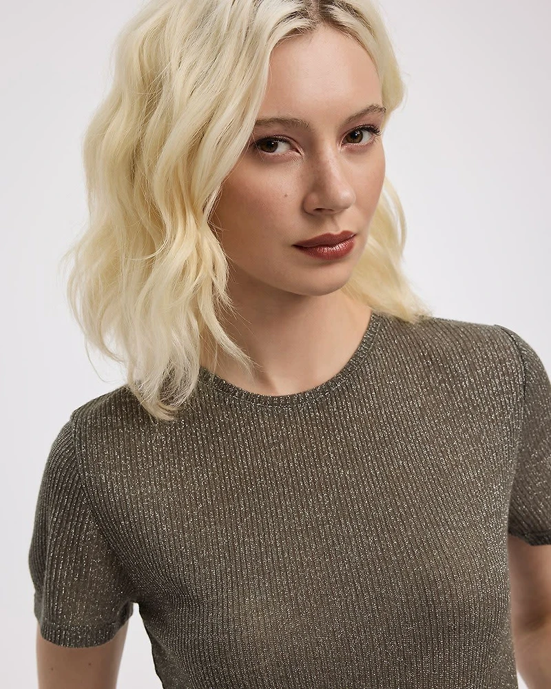 Short-Sleeve Crew-Neck Shimmery Tee