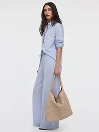 Pantalon gaufré à rayures jambe large