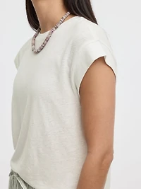 T-shirt en mélange de lin à manches très courtes et col rond