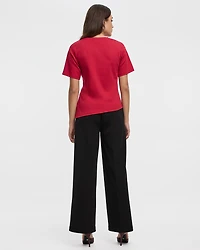 Short-Sleeve Crew-Neck Top with Cinched Waist