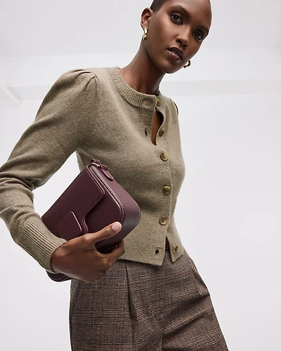 Cashmere-Blend Crew-Neck Cardigan