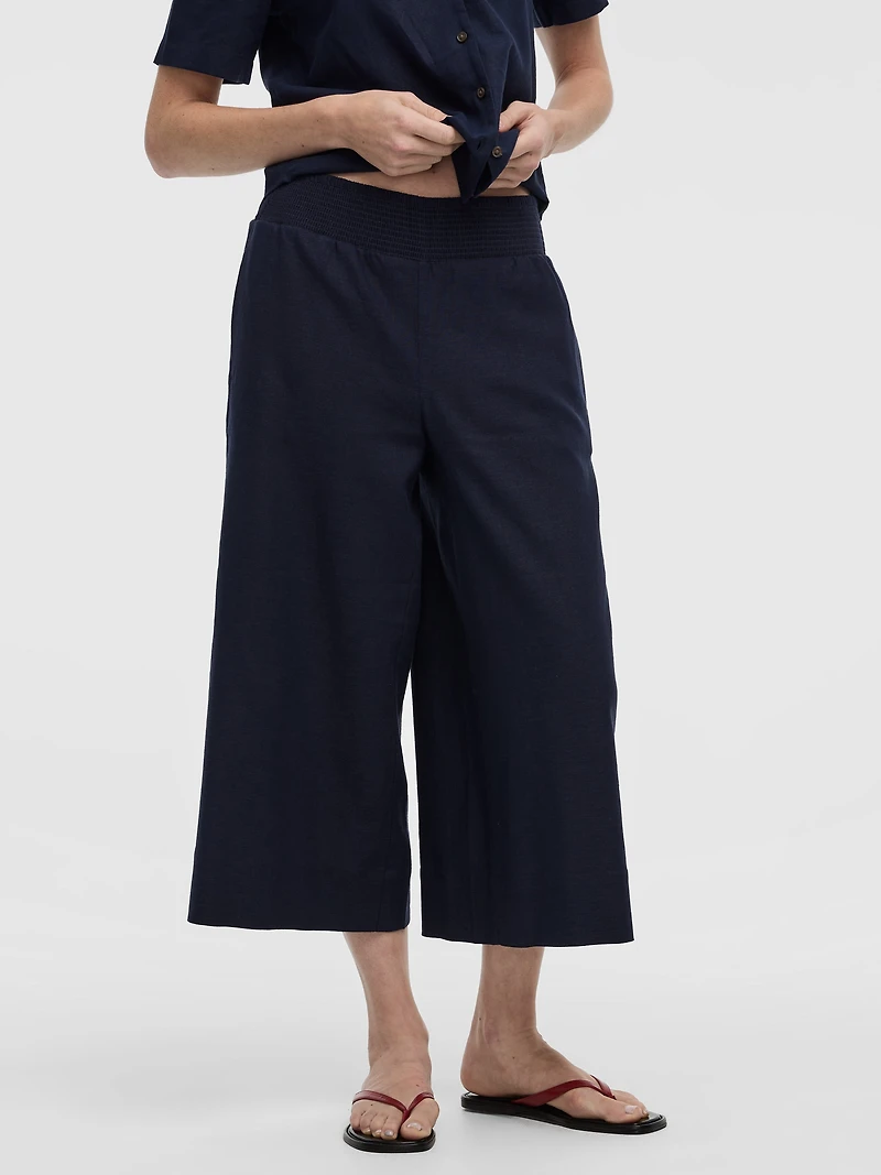 Cropped Wide-Leg Linen-Blend Pant