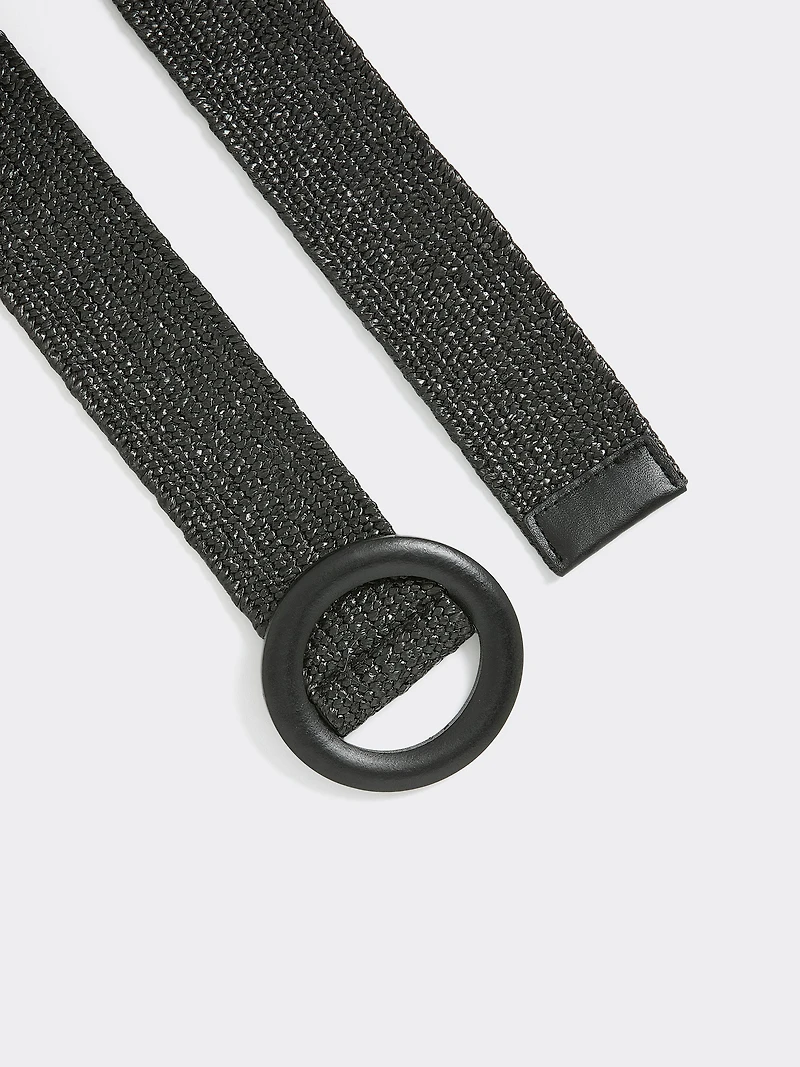 Elastic Straw Belt with Round Wooden Buckle