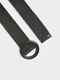 Elastic Straw Belt with Round Wooden Buckle