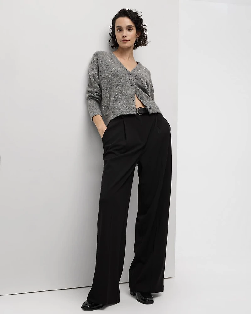 Long-Sleeve V-Neck Cardigan with Rhinestones