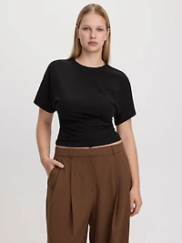 T-shirt rayé à manches courtes et col rond avec fronces latérales