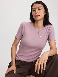 T-shirt côtelé à manches longues et col rond - R Essentiels