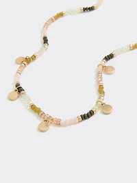 Short Beaded Necklace with Coin Pendants