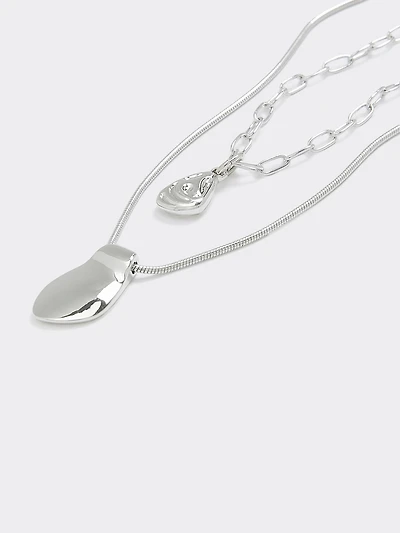 Double-Chain Short Necklace with Organic Pendant