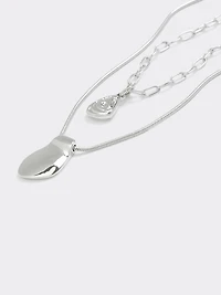 Double-Chain Short Necklace with Organic Pendant
