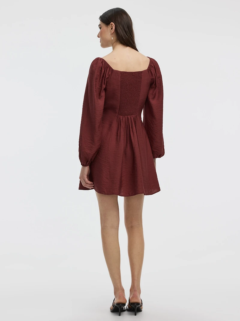 Long-Puffy-Sleeve Bustier Dress with Sweetheart Neckline