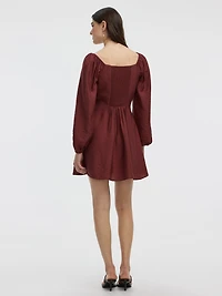 Long-Puffy-Sleeve Bustier Dress with Sweetheart Neckline