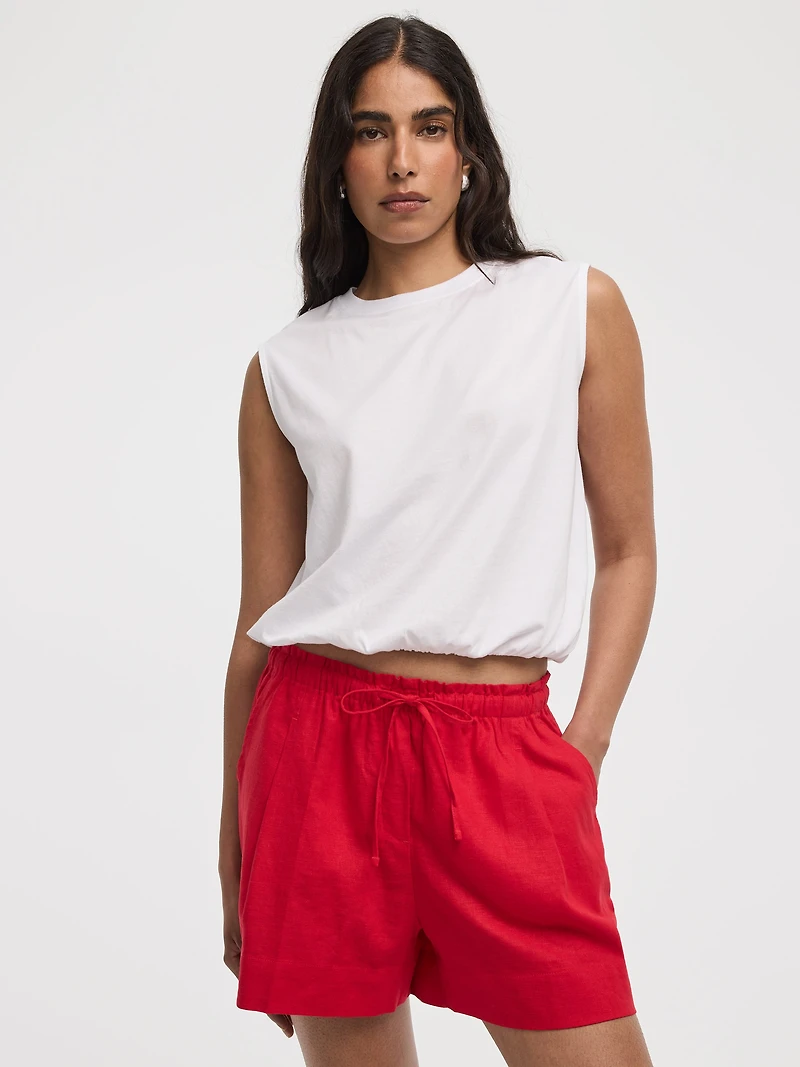 Linen-Blend Shorts with Elastic Waistband