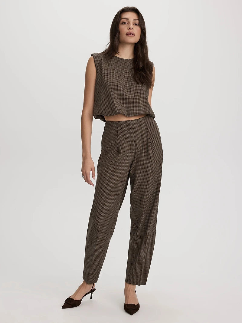 Houndstooth Mid-Rise Barrel Pants - The Timeless
