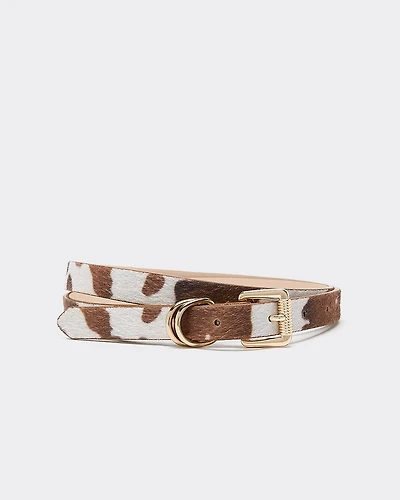 Faux Leather Belt with Cow Print