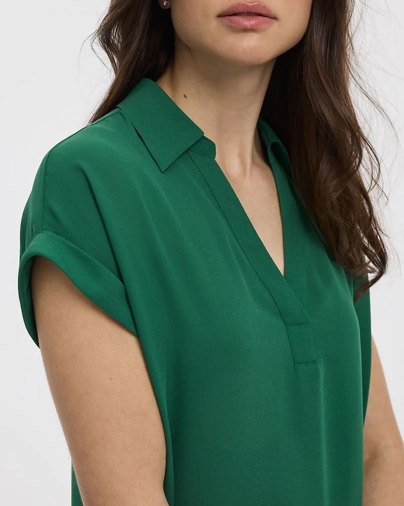 Extended-Sleeve V-Neck Flowy Blouse