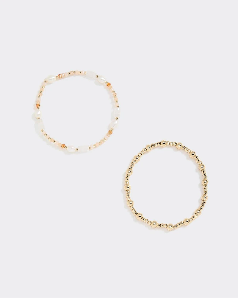Beaded Elastic Bracelets - Set of 2