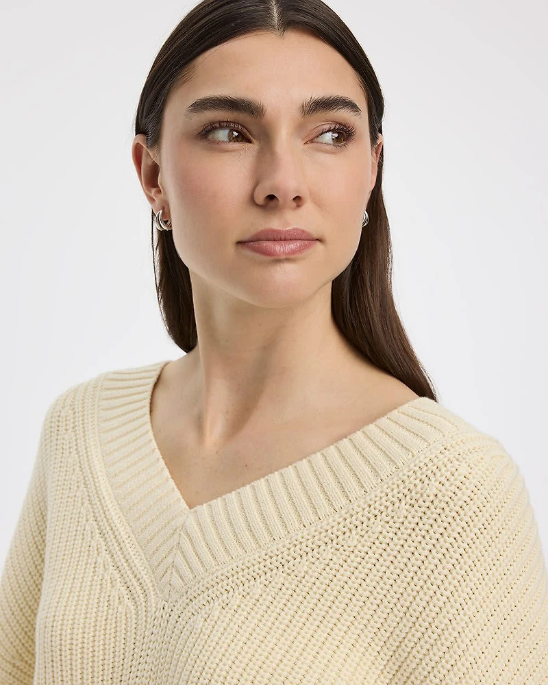 Long-Sleeve V-Neck Loose Sweater