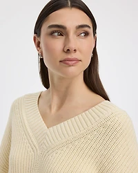 Long-Sleeve V-Neck Loose Sweater