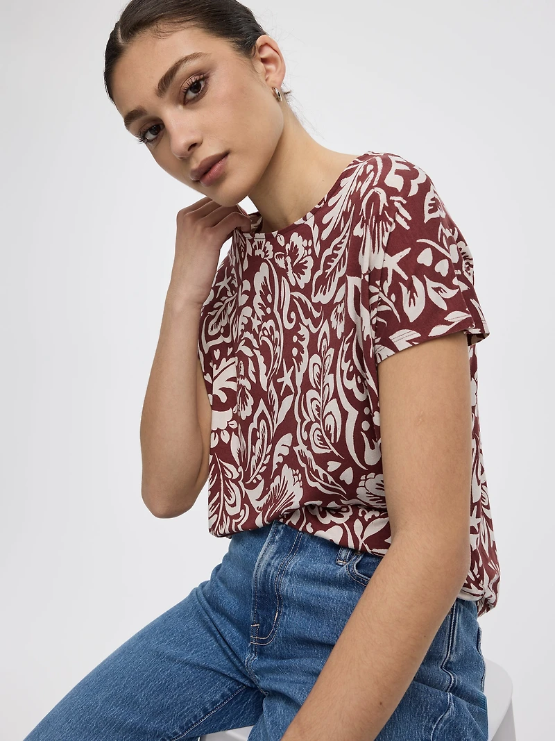 T-shirt à manches courtes dolman et col bateau