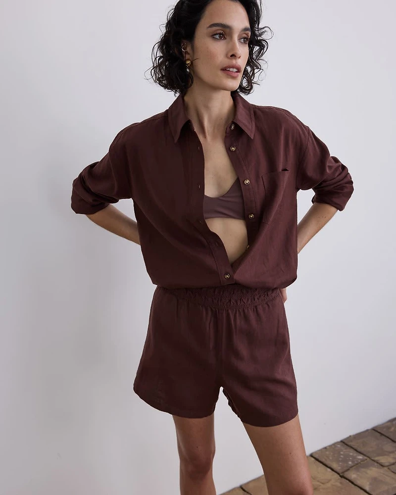 Linen-Blend Shorts with Elastic Waistband