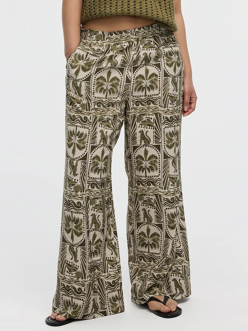 Pantalon à enfiler jambe large et taille haute