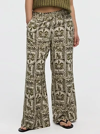 Pantalon à enfiler jambe large et taille haute