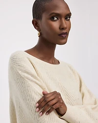 Long-Sleeve Boat-Neck Boxy Sweater with All-Over Sequins