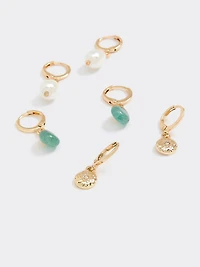 Ladies Metal Imitation Earrings Set – 3 Pairs Hoop & Pendant