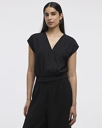 Short-Sleeve Top with Wrap V Neckline