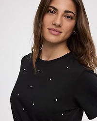 Short-Sleeve Crew-Neck Tee with Rhinestones