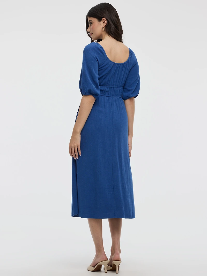 Robe empire midi à manches courtes et col dégagé