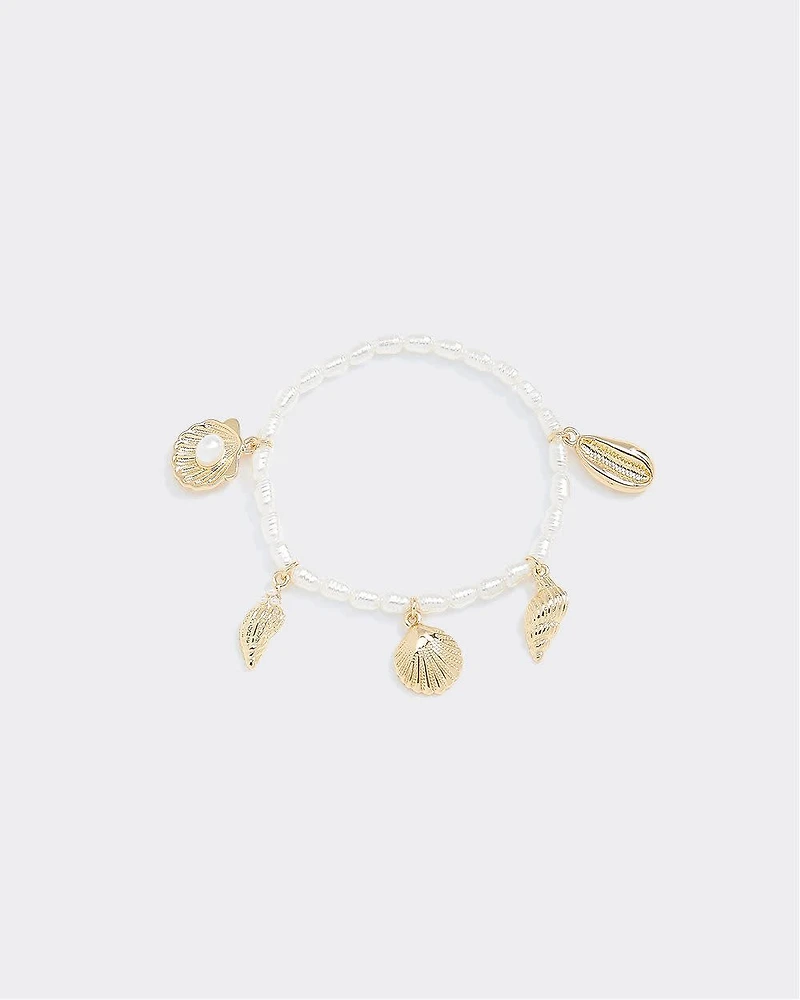 Pearl Bracelet with Seashell Charms