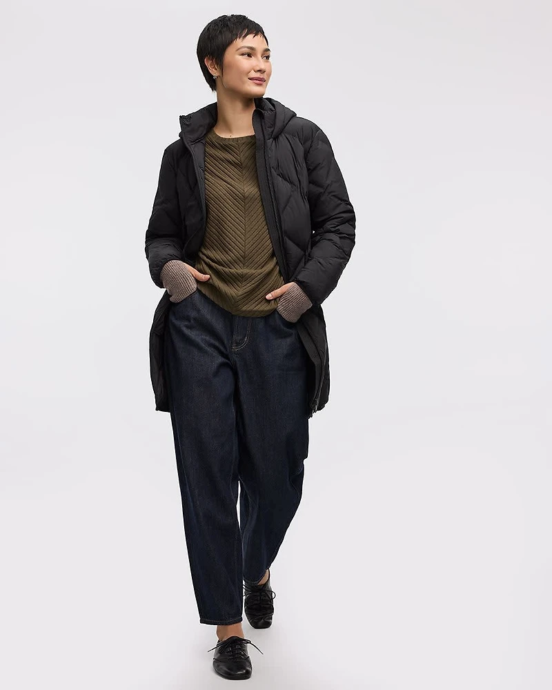 Manteau long à capuchon matelassé