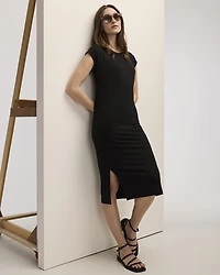 Extended-Sleeve Crew-Neck Midi Dress