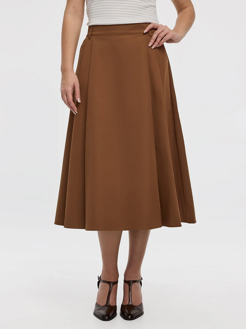 Pleated A-Line Midi Skirt